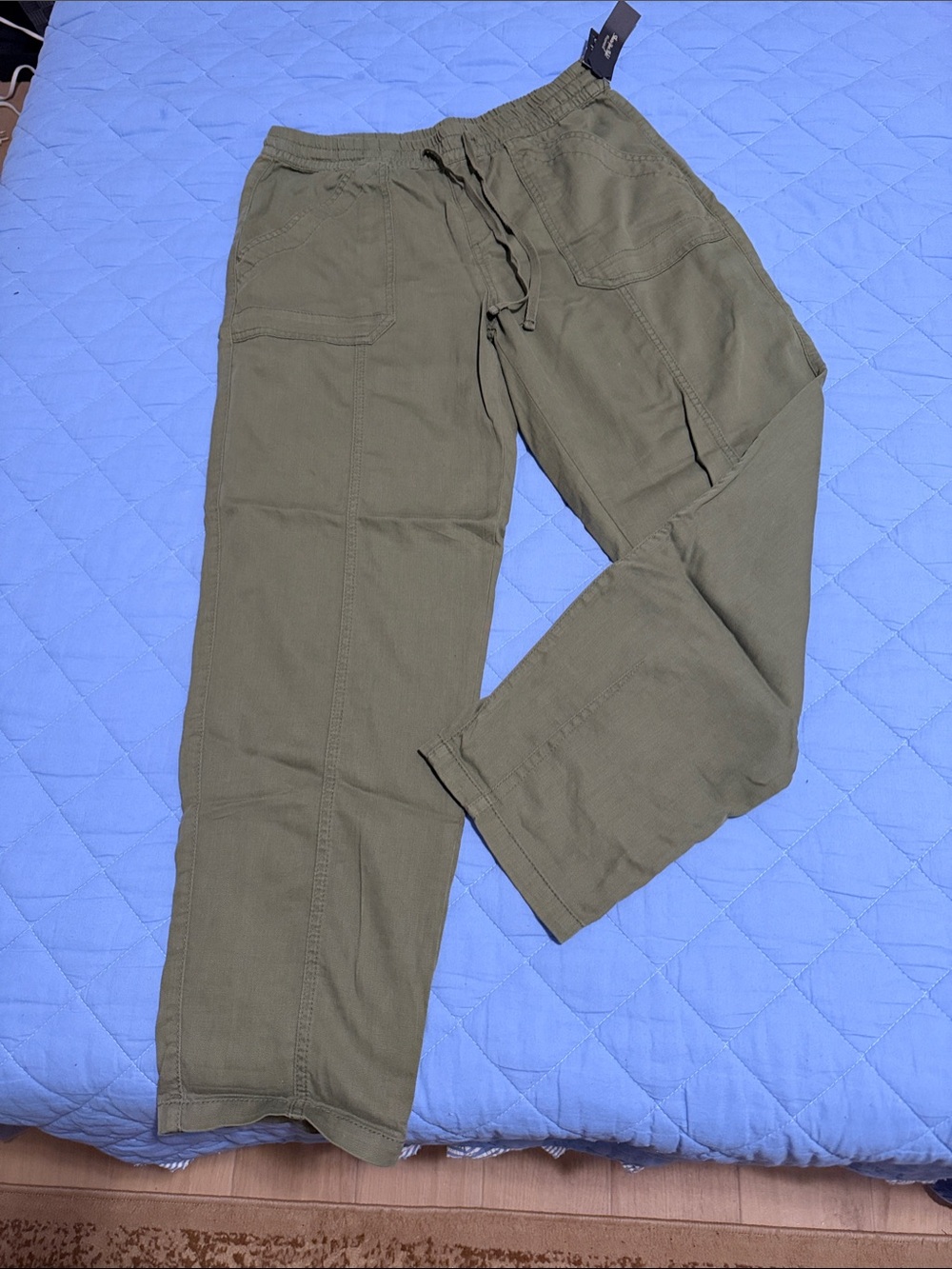 Supplies by UnionBay Olive Linen Cargo Pants with Drawstring Waist size M
